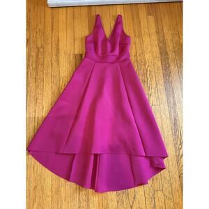 Belle Badgley Mischka Dress Womens 2 Fuchsia Fit & Flare V-Neck High Low Pockets